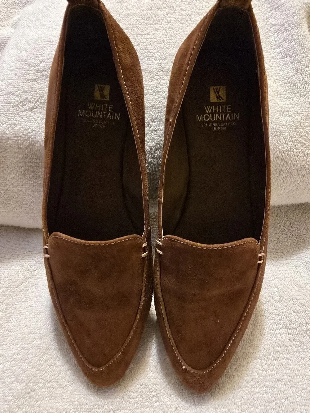 White Mountain Genuine Leather Suede Slip On Loafer Flats Brown 6 EUC